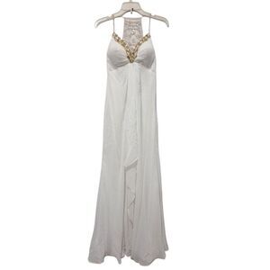 Dave & Johnny Embellished Rhinestones Illusion Back Long Formal Dress Sz 1/2 Ivo